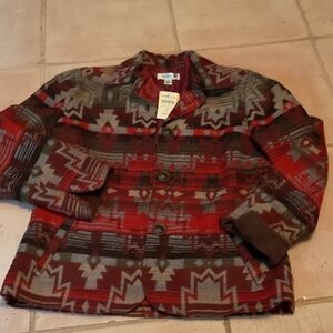 Coldwater Creek Aztec Tribal Southwest Wool Blend Jacket Button Multicolor Sz 10